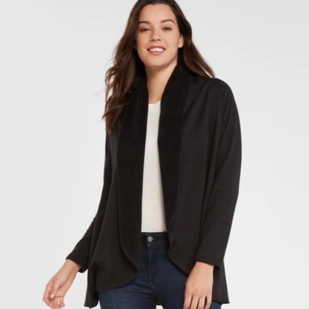 DREW Draped Open Front Cardigan Women XS Black Long Sleeve Fleece Jacket NEW NWT